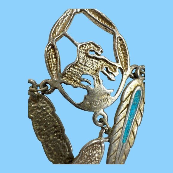 Signed Walldeck Jewelry Silver Tone Turquoise End Of The Trail Pierced Earrings - Picture 8 of 9